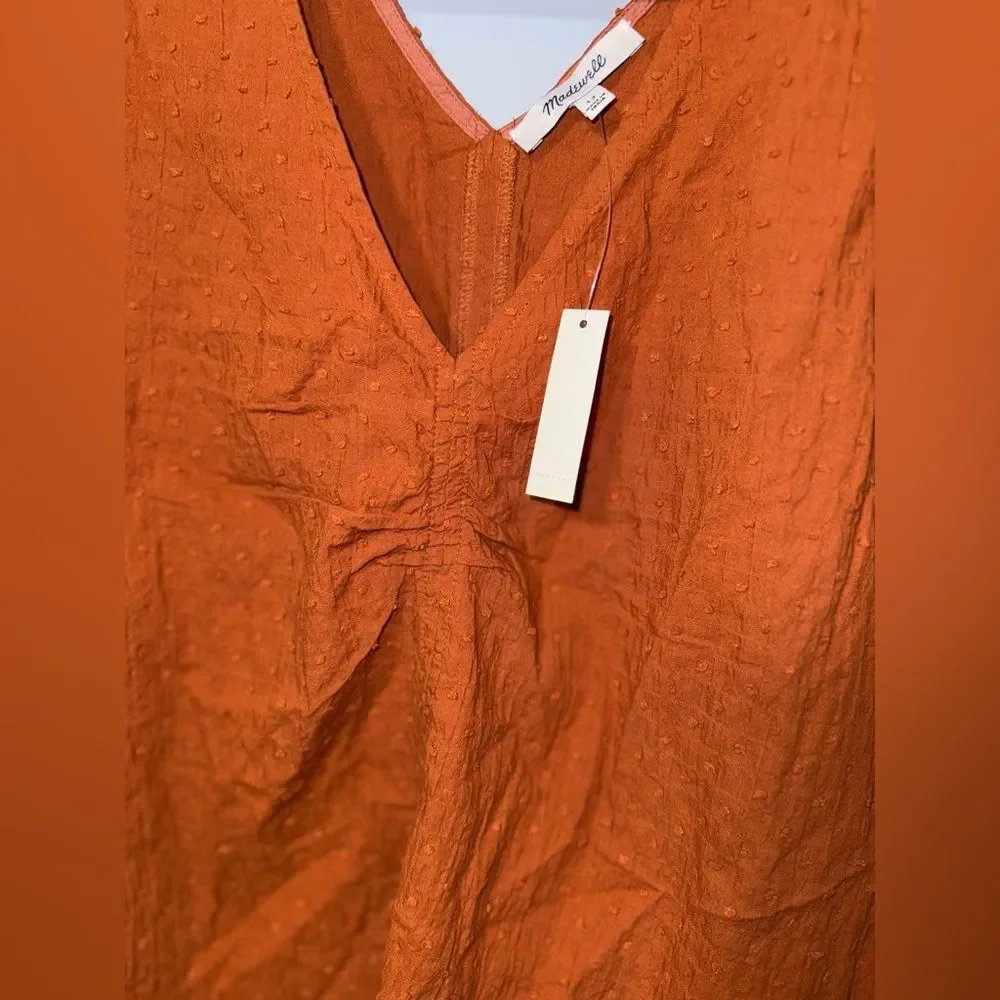 Madewell Puff-Sleeve Top in Clip Dot Warm Nutmeg Fall Autumn Size 12 NWT